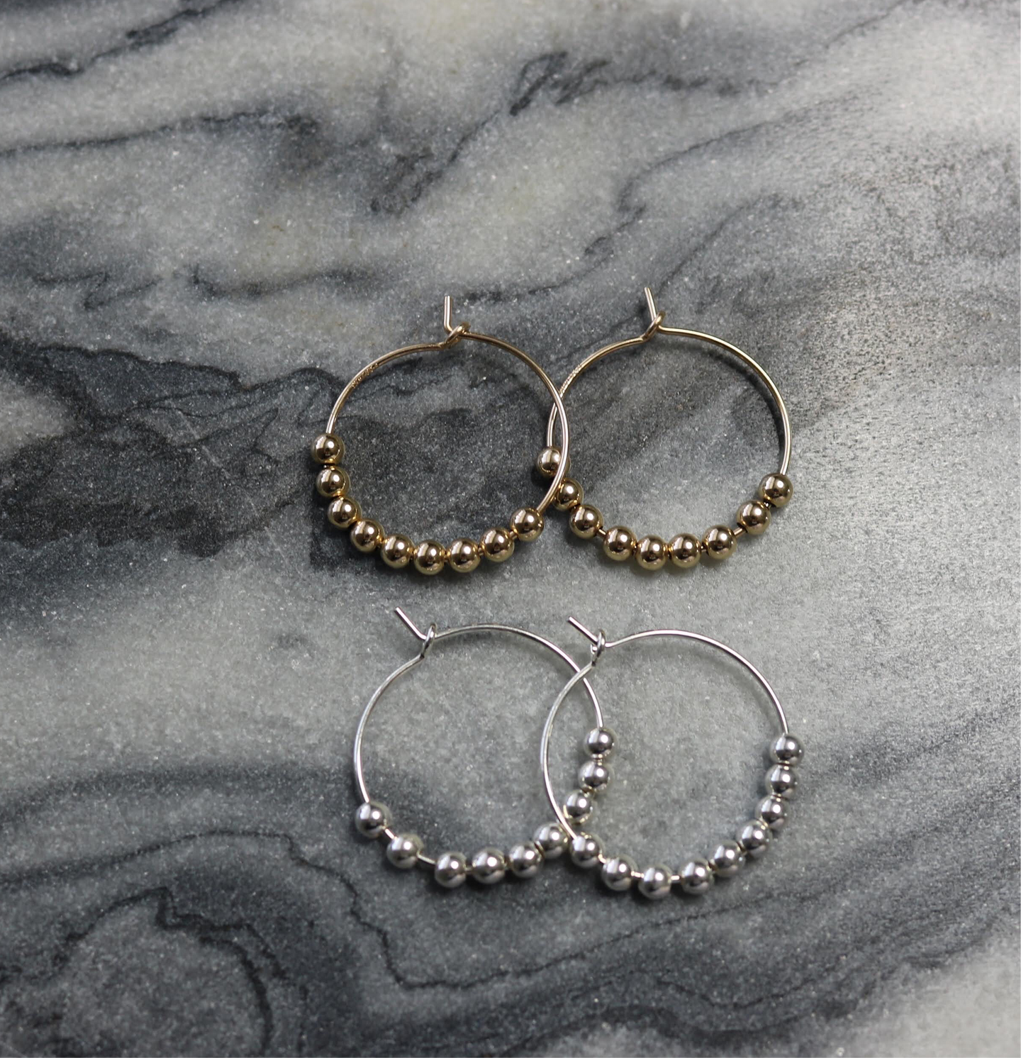 Beaded Hoop Earrings | Skinny Wire Bead Hoop